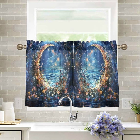 Yayeee Kitchen Curtains Tier Pair Light Filtering 27"x36" Rod Pocket Short Cafe Window Panel, Crystal Moon