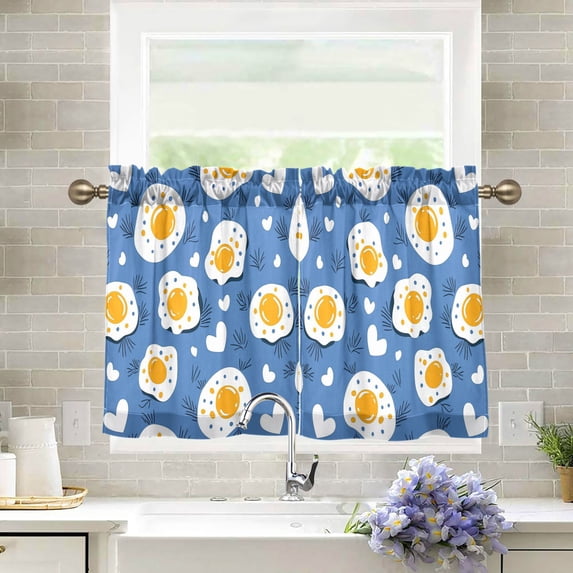 Yayeee Kitchen Curtains Tier Pair Light Filtering 27"x36" Rod Pocket Short Cafe Window Panel, Cute Fried Eggs