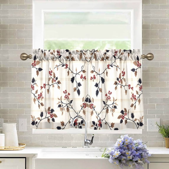 Yayeee Kitchen Curtains Tier Pair Light Filtering 27"x36" Rod Pocket Short Cafe Window Panel, Floral Plaid