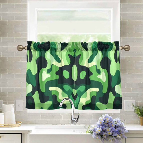 Yayeee Kitchen Curtains Tier Pair Light Filtering 27"x36" Rod Pocket Short Cafe Window Panel, Green Camouflage Pattern