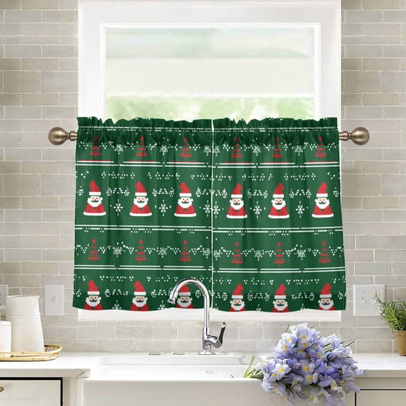 Yayeee Kitchen Curtains Tier Pair Light Filtering 27"x36" Rod Pocket Short Cafe Window Panel, Green Christmas Trees