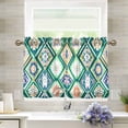 thumbnail image 1 of Yayeee Kitchen Curtains Tier Pair Light Filtering 27"x36" Rod Pocket Short Cafe Window Panel, Green Geometric Flowers, 1 of 7