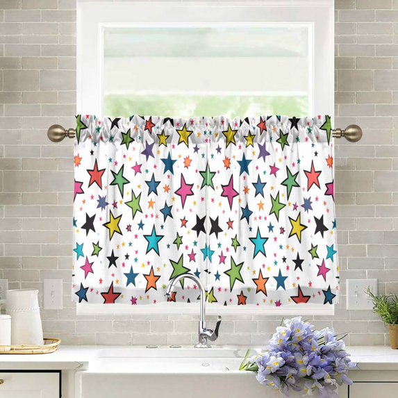 Yayeee Kitchen Curtains Tier Pair Light Filtering 27"x36" Rod Pocket Short Cafe Window Panel, Green Stars