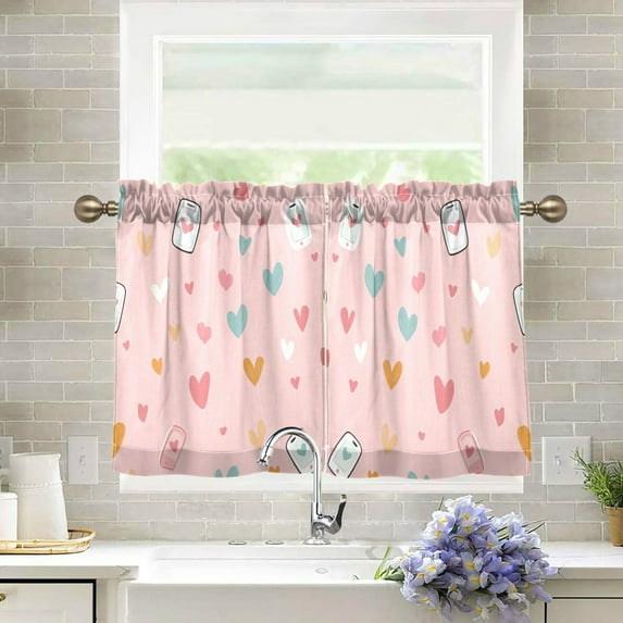 Yayeee Kitchen Curtains Tier Pair Light Filtering 27"x36" Rod Pocket Short Cafe Window Panel, Love in The Air