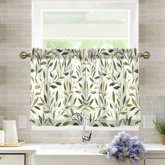 Yayeee Kitchen Curtains Light Filtering 27"x36" Rod Pocket Short Cafe Window Panel, Lush Greenery