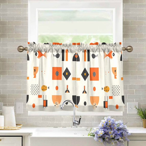 Yayeee Kitchen Curtains Light Filtering 27"x36" Rod Pocket Short Cafe Window Panel, Minimalist Geometric Pattern