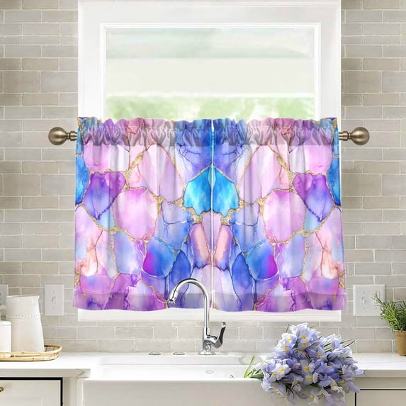 Yayeee Kitchen Curtains Tier Pair Light Filtering 27"x36" Rod Pocket Short Cafe Window Panel, Pastel Pink Marble Pattern