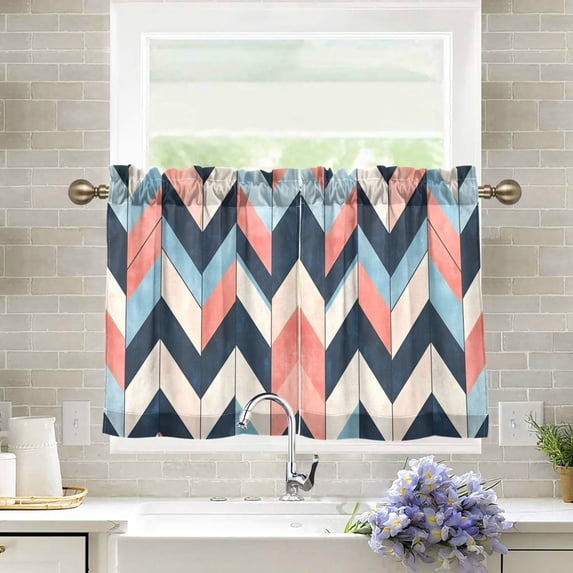 Yayeee Kitchen Curtains Tier Pair Light Filtering 27"x36" Rod Pocket Short Cafe Window Panel, Pink Geometric
