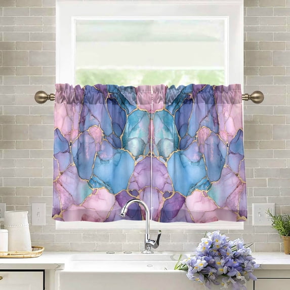 Yayeee Kitchen Curtains Tier Pair Light Filtering 27"x36" Rod Pocket Short Cafe Window Panel, Pink Marble Pattern