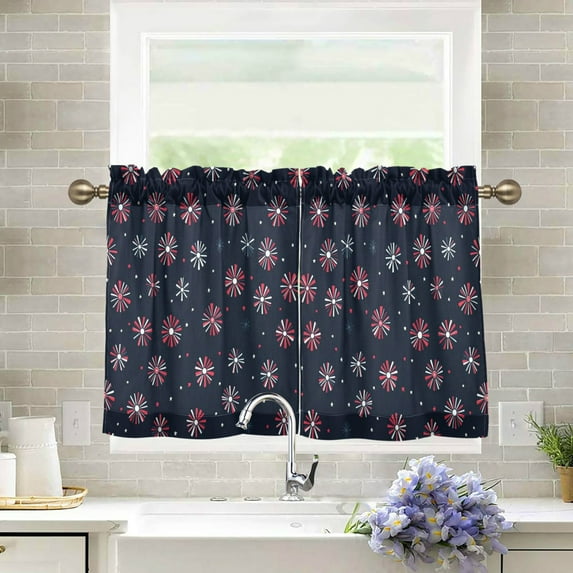 Yayeee Kitchen Curtains Tier Pair Light Filtering 27"x36" Rod Pocket Short Cafe Window Panel, Red Fireworks Pattern