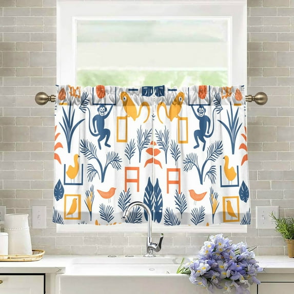 Yayeee Kitchen Curtains Light Filtering 27"x36" Rod Pocket Short Cafe Window Panel, Tropical Jungle Vibes