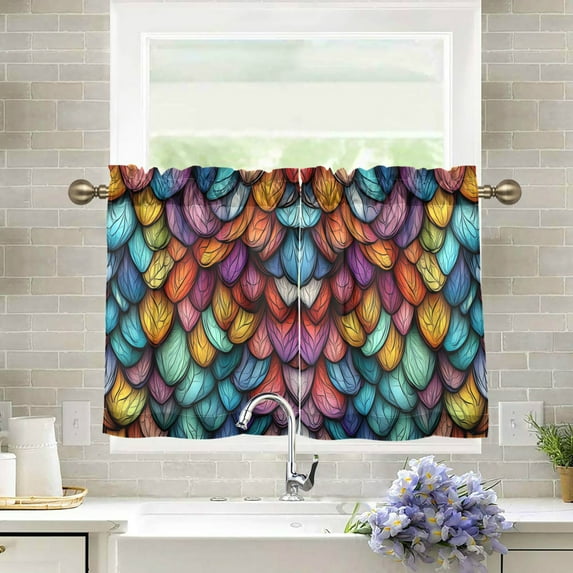 Yayeee Kitchen Curtains Tier Pair Light Filtering 27"x36" Rod Pocket Short Cafe Window Panel, Vibrant Dragon Scales Pattern