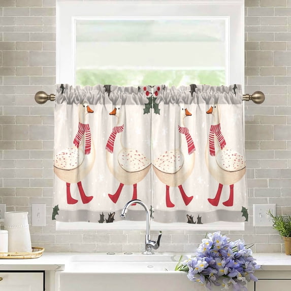 Yayeee Kitchen Curtains Light Filtering 27"x36" Rod Pocket Short Cafe Window Panel, Winter Geese