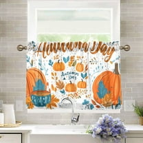 Yayeee Kitchen Curtains Tier Pair Light Filtering 27"x24" Rod Pocket Short Cafe Window Panel, Big Pumpkins