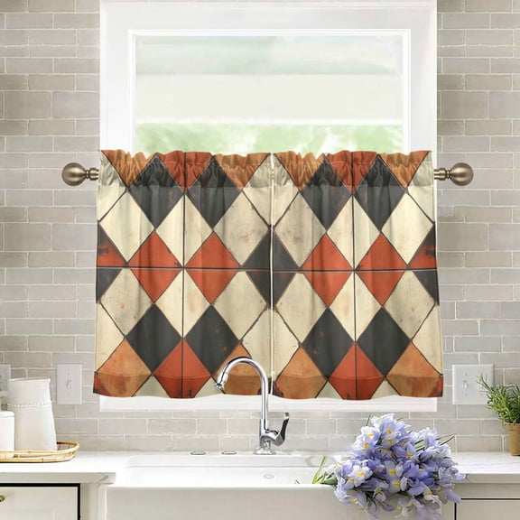 Yayeee Kitchen Curtains Tier Pair Light Filtering 27"x24" Rod Pocket Short Cafe Window Panel, Checkered Pattern