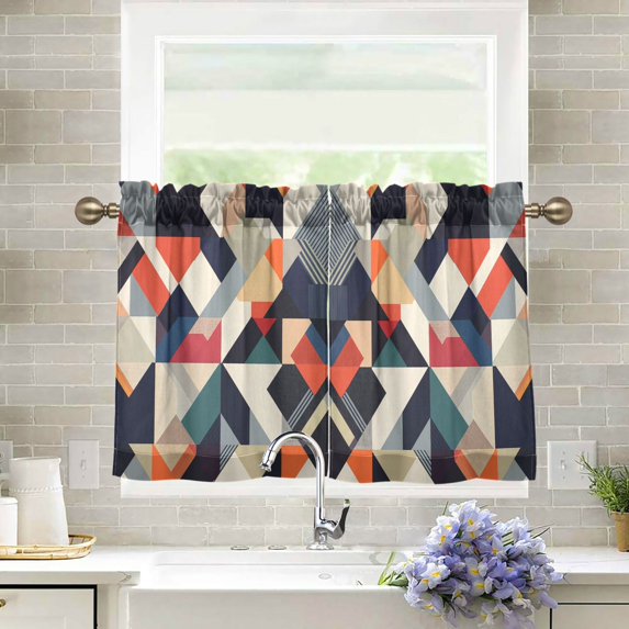 Yayeee Kitchen Curtains Tier Pair Light Filtering 27"x24" Rod Pocket Short Cafe Window Panel, Geometric Pattern
