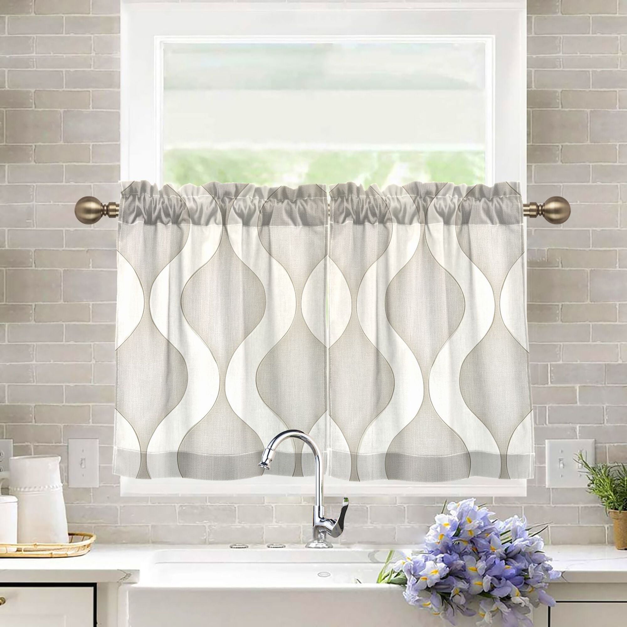 Yayeee Kitchen Curtains Light Filtering 27"x24" Rod Pocket Short Cafe ...
