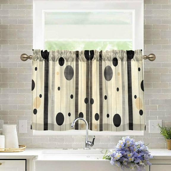 Yayeee Kitchen Curtains Tier Pair Light Filtering 27"x24" Rod Pocket Short Cafe Window Panel, Stripes Pattern