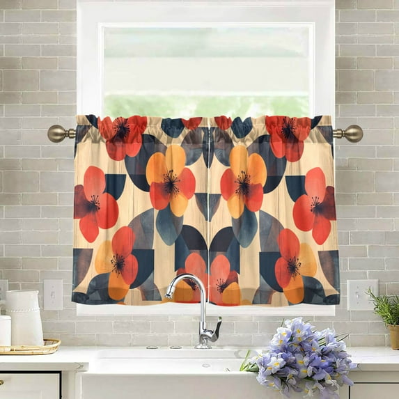 Yayeee Kitchen Curtains Tier Pair Light Filtering 27"x36" Rod Pocket Short Cafe Window Panel, Flowers Pattern