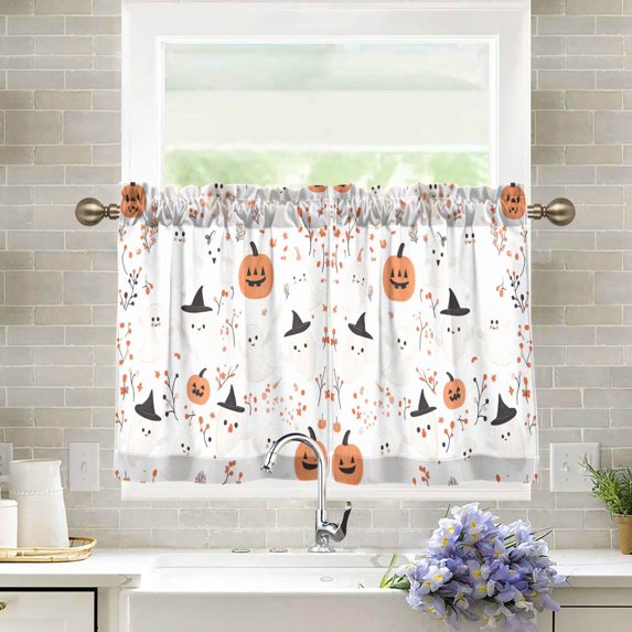 Yayeee Kitchen Curtains Tier Pair Light Filtering 27"x36" Rod Pocket Short Cafe Window Panel, Ghost Design