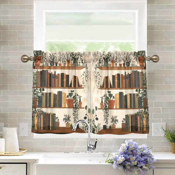 Yayeee Kitchen Curtains Tier Pair Light Filtering 27"x36" Rod Pocket Short Cafe Window Panel, Shelfplants