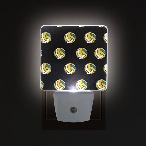 Yayeee LED Plug in Night Light for The Home with Auto Dusk to Dawn Light Sensors, 2 Pack, Black Volleyball Pattern