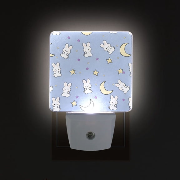 Yayeee LED Plug in Night Light for The Home with Auto Dusk to Dawn Light Sensors, 2 Pack, Blue Cartoon Rabbit Pattern