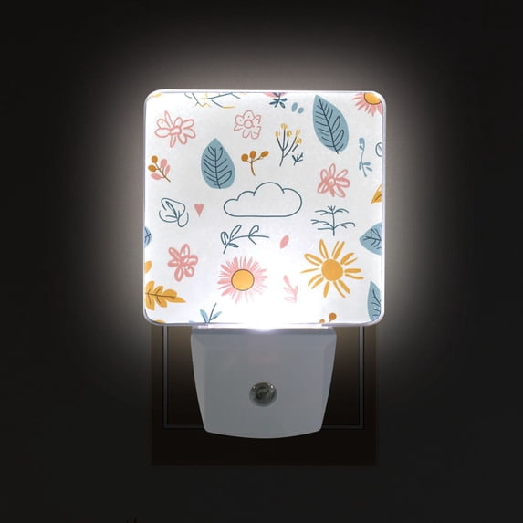 Yayeee LED Plug in Night Light for The Home with Auto Dusk to Dawn Light Sensors, 2 Pack, Cartoon Doodles