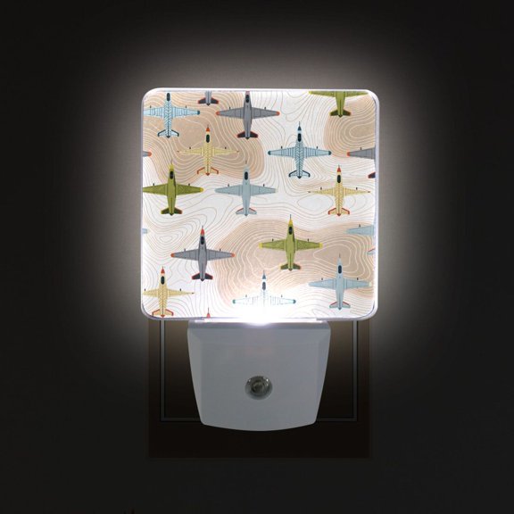 Yayeee LED Plug in Night Light for The Home with Auto Dusk to Dawn Light Sensors, 2 Pack, Colorful Airplanes Pattern