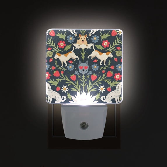 Yayeee LED Plug in Night Light for The Home with Auto Dusk to Dawn Light Sensors, 2 Pack, Floral Dogs Pattern