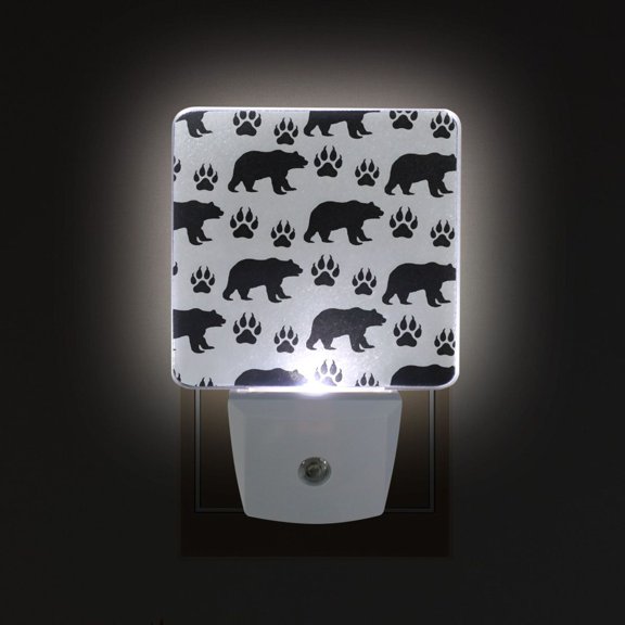 Yayeee LED Plug in Night Light for The Home with Auto Dusk to Dawn Light Sensors, 2 Pack, Gray Bear Paws Pattern