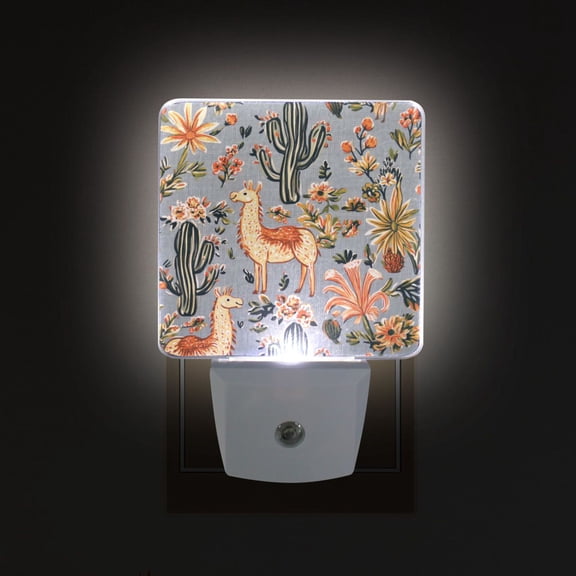 Yayeee LED Plug in Night Light for The Home with Auto Dusk to Dawn Light Sensors, 2 Pack, Gray Llama Pattern