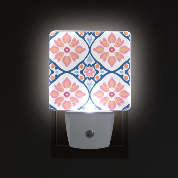 Yayeee LED Plug in Night Light for The Home with Auto Dusk to Dawn Light Sensors, 2 Pack, Mosaic Flowers Pattern