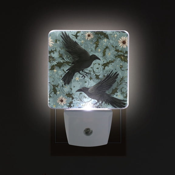 Yayeee LED Plug in Night Light for The Home with Auto Dusk to Dawn Light Sensors, 2 Pack, Mystic Crows Pattern