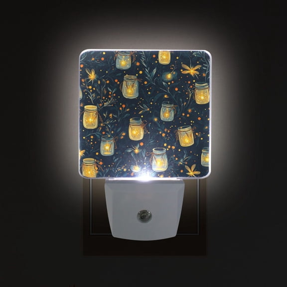 Yayeee LED Plug in Night Light for The Home with Auto Dusk to Dawn Light Sensors, 2 Pack, Orange Fireflies Pattern