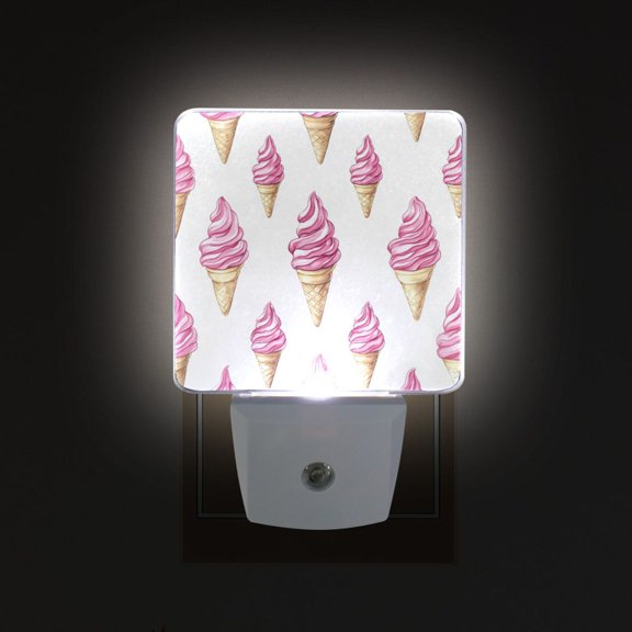 Yayeee LED Plug in Night Light for The Home with Auto Dusk to Dawn Light Sensors, 2 Pack, Pink Cartoon Ice Cream