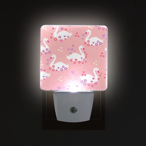 Yayeee LED Plug in Night Light for The Home with Auto Dusk to Dawn Light Sensors, 2 Pack, Pink Cartoon Swans Pattern