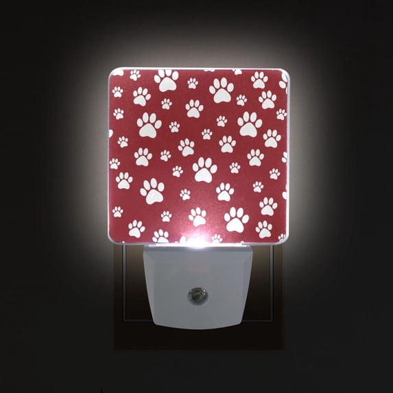 Yayeee LED Plug in Night Light for The Home with Auto Dusk to Dawn Light Sensors, 2 Pack, Red Cartoon Paws Pattern