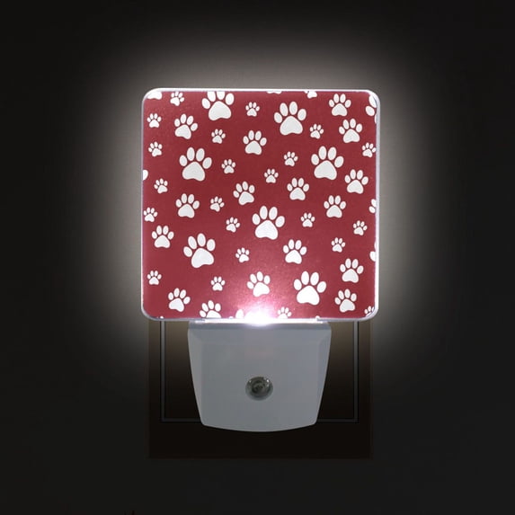 Yayeee LED Plug in Night Light for The Home with Auto Dusk to Dawn Light Sensors, 2 Pack, Red Cartoon Paws Pattern