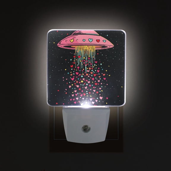 Yayeee LED Plug in Night Light for The Home with Auto Dusk to Dawn Light Sensors, 2 Pack, UFO with Hearts Pattern
