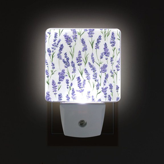 Yayeee LED Plug in Night Light for The Home with Auto Dusk to Dawn Light Sensors, 2 Pack, Watercolor Lavender Pattern