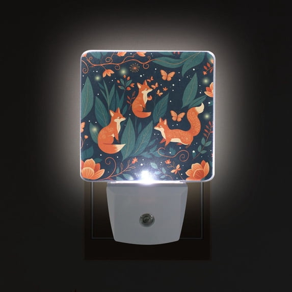 Yayeee LED Plug in Night Light for The Home with Auto Dusk to Dawn Light Sensors, 2 Pack, Whimsical Foxes Pattern