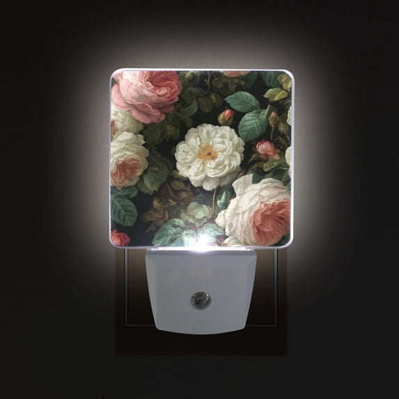 Yayeee LED Plug in Night Light for The Home with Auto Dusk to Dawn Light Sensors, 2 Pack, White and Pink Roses