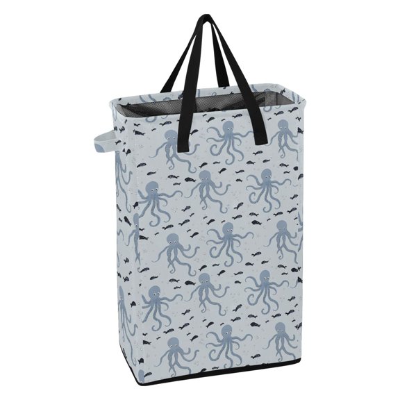 Yayeee Laundry Basket Collapsible Clothes Hamper with Handle Tall Freestanding Organizer, Blue Octopus Pattern