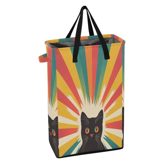 Yayeee Laundry Basket Collapsible Clothes Hamper with Handle Tall Freestanding Organizer, Colorful Black Cat