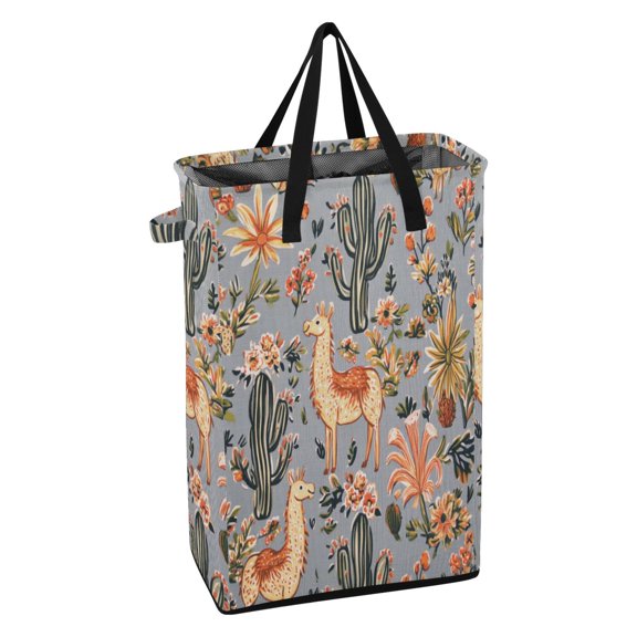 Yayeee Laundry Basket Collapsible Clothes Hamper with Handle Tall Freestanding Organizer, Gray Llama Pattern