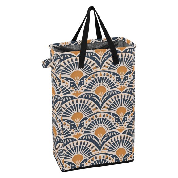 Yayeee Laundry Basket Collapsible Clothes Hamper with Handle Tall Freestanding Organizer, Orange Art Pattern