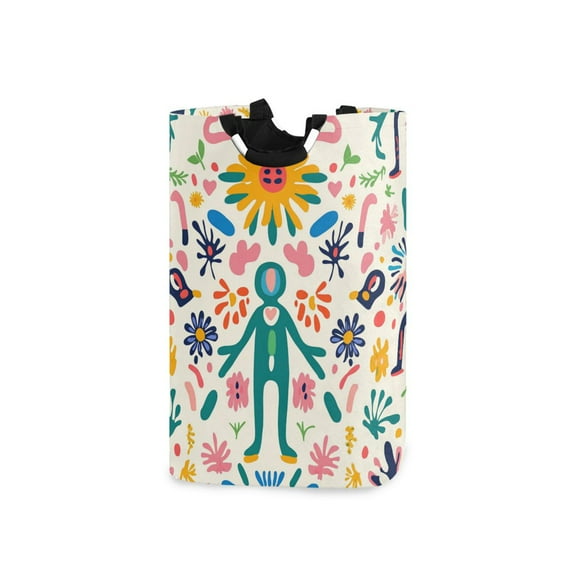 Yayeee Freestanding Laundry Hamper with Handle Collapsible Large Storage Basket for Clothes, Abstract Floral