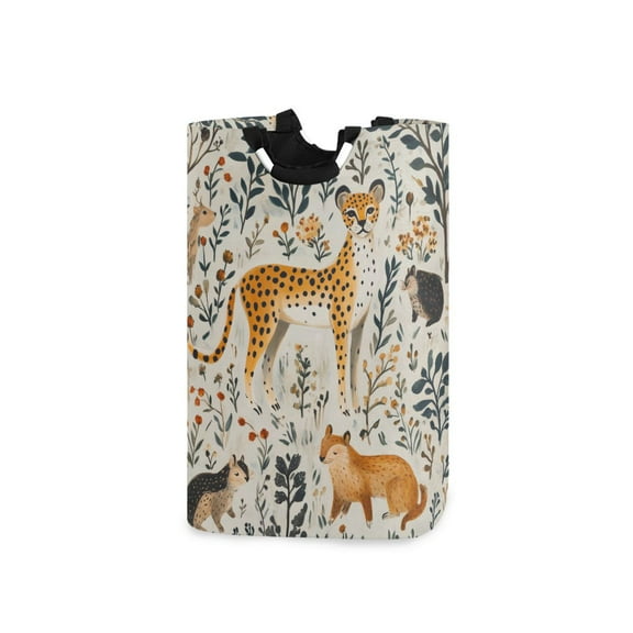 Yayeee Freestanding Laundry Hamper with Handle Collapsible Large Storage Basket for Clothes, Animals in A Forest Pattern