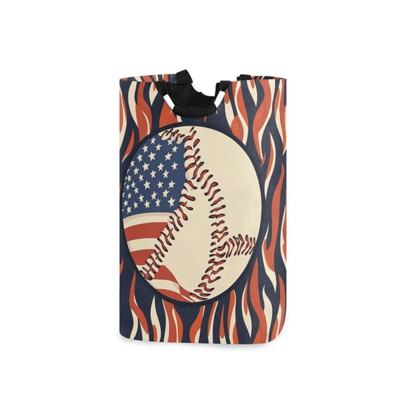 Yayeee Freestanding Laundry Hamper with Handle Collapsible Large Storage Basket for Clothes, Baseball Pattern